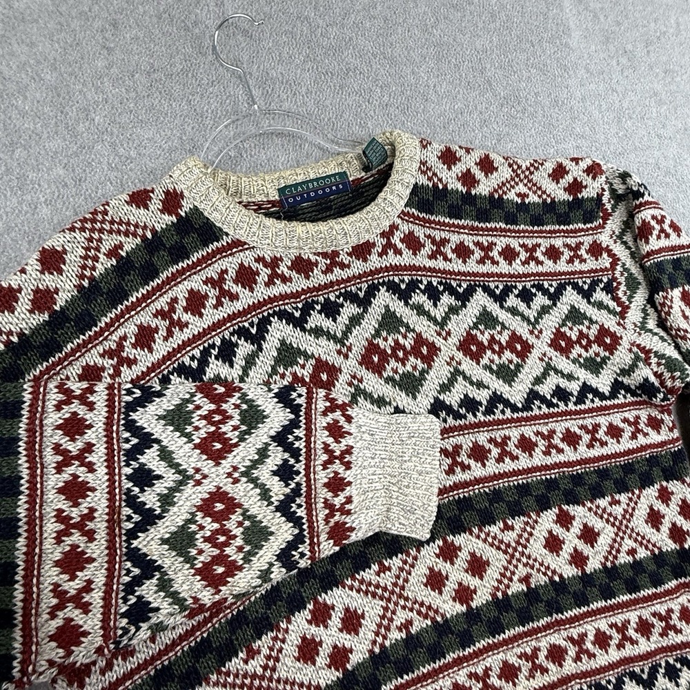Claybrooke Chunky Knit Sweater Men L Vintage Grandpa 100% Cotton Fisherman USA